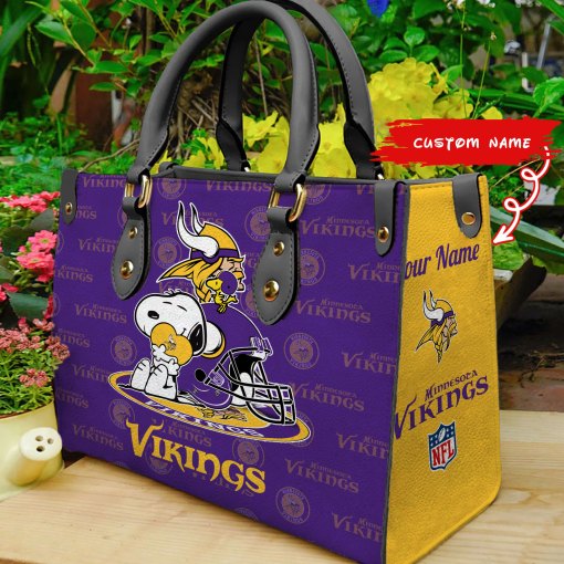 Minnesota Vikings Personalized Leather Hand Bag