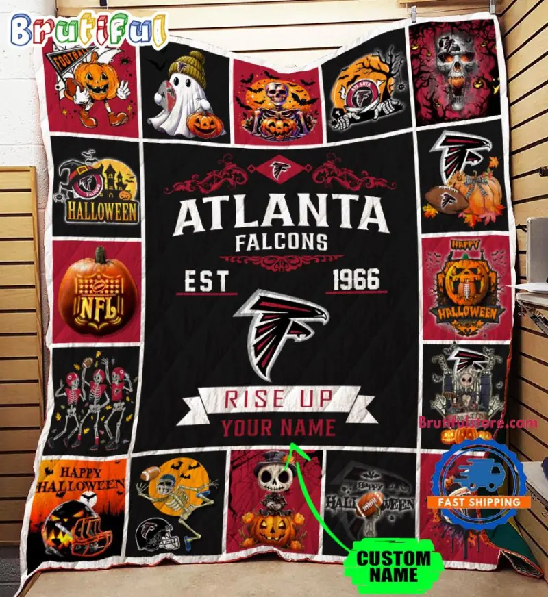 Atlanta Falcons Special Pumpkin Halloween Quilt Blanket