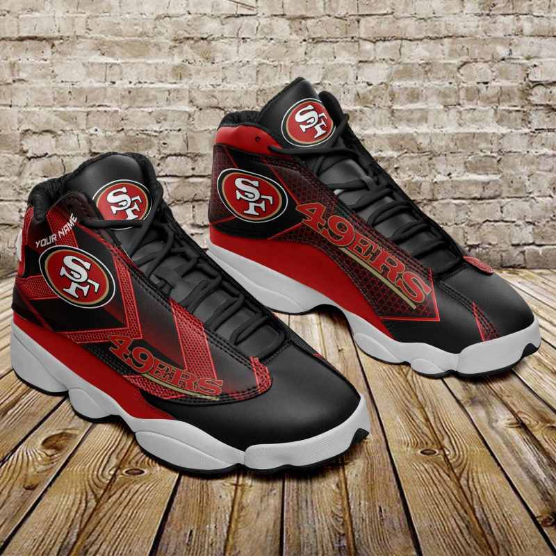 San Francisco 49ers Personalized Air JD13 Sneakers Side View
