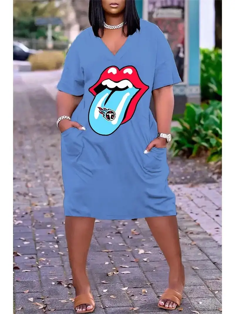 Tennessee Titans V-neck Casual Pocket Dress