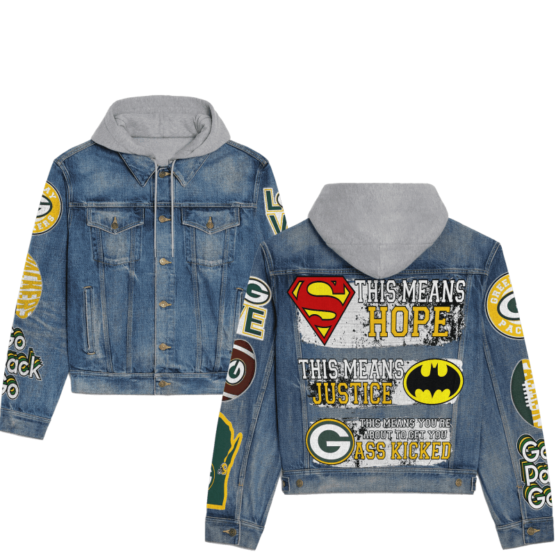 Green Bay Packers Hooded Denim Jacket - Back View