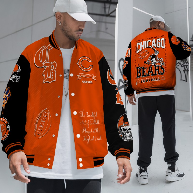 Chicago Bears Unisex Exclusive Styles Varsity Jacket AZTAVJK000036 8 Chicago Bears Varsity Jacket - Side View