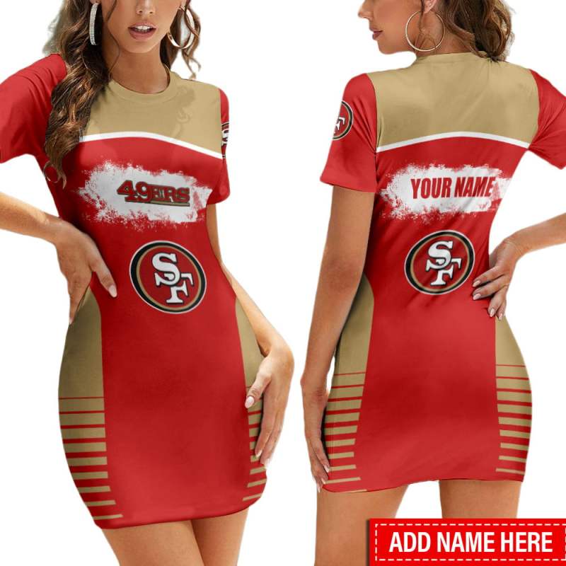 San Francisco 49ers Personalized Short Sleeve Bodycon Mini Dress BGCSD463 1 San Francisco 49ers Personalized Short Sleeve Bodycon Mini Dress