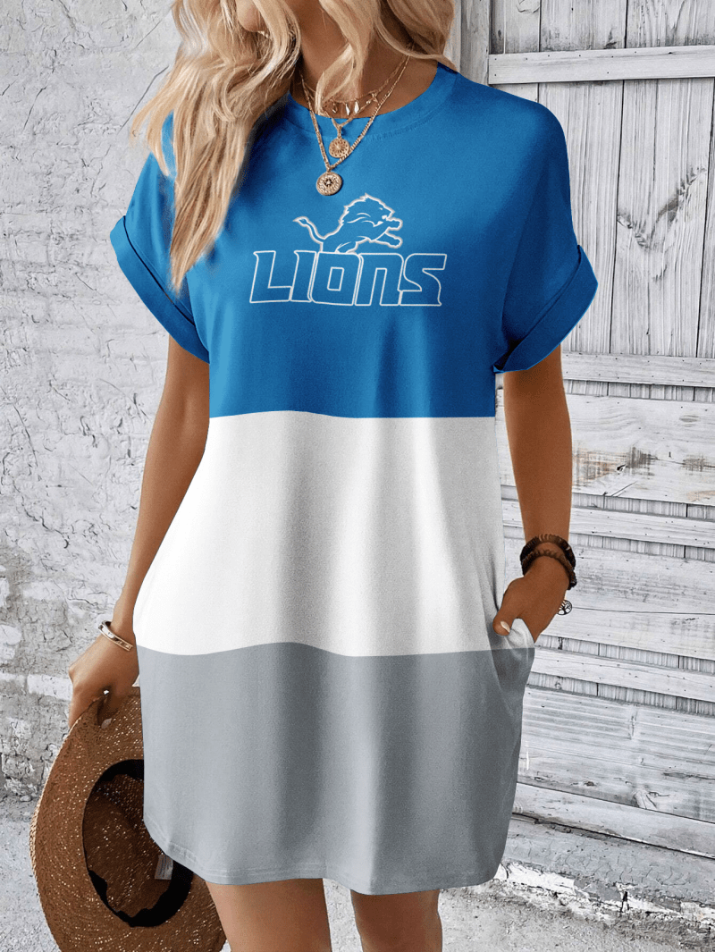 Detroit Lions Women Hidden Pocket Batwing Casual Dress