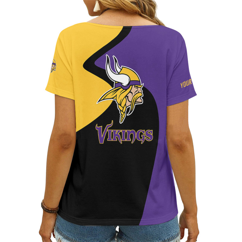 Minnesota Vikings Personalized V-neck Women T-shirt View 3