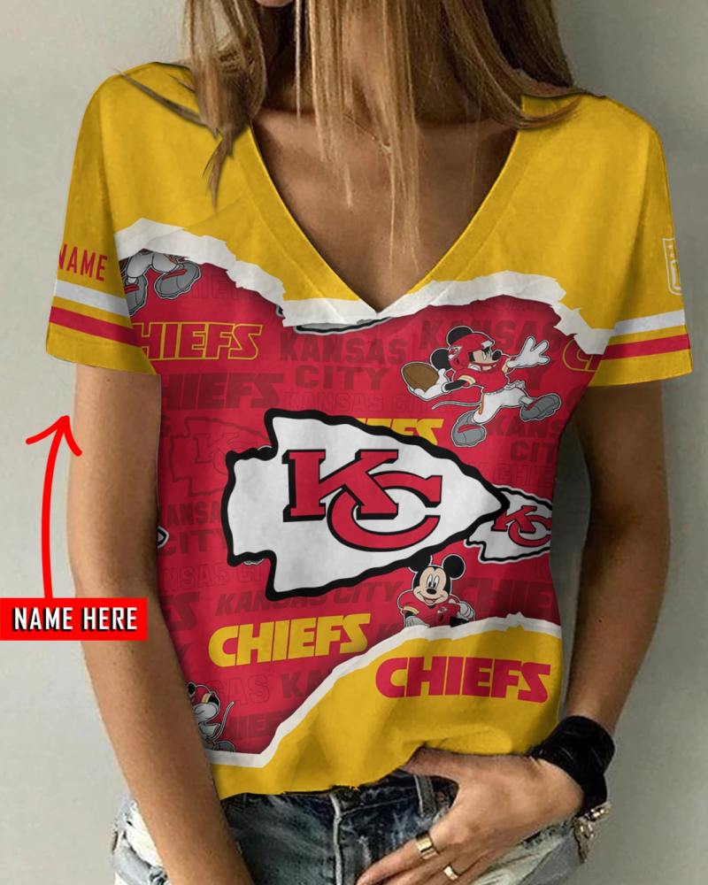Kansas City Chiefs Personalized V-neck Women T-shirt 1
