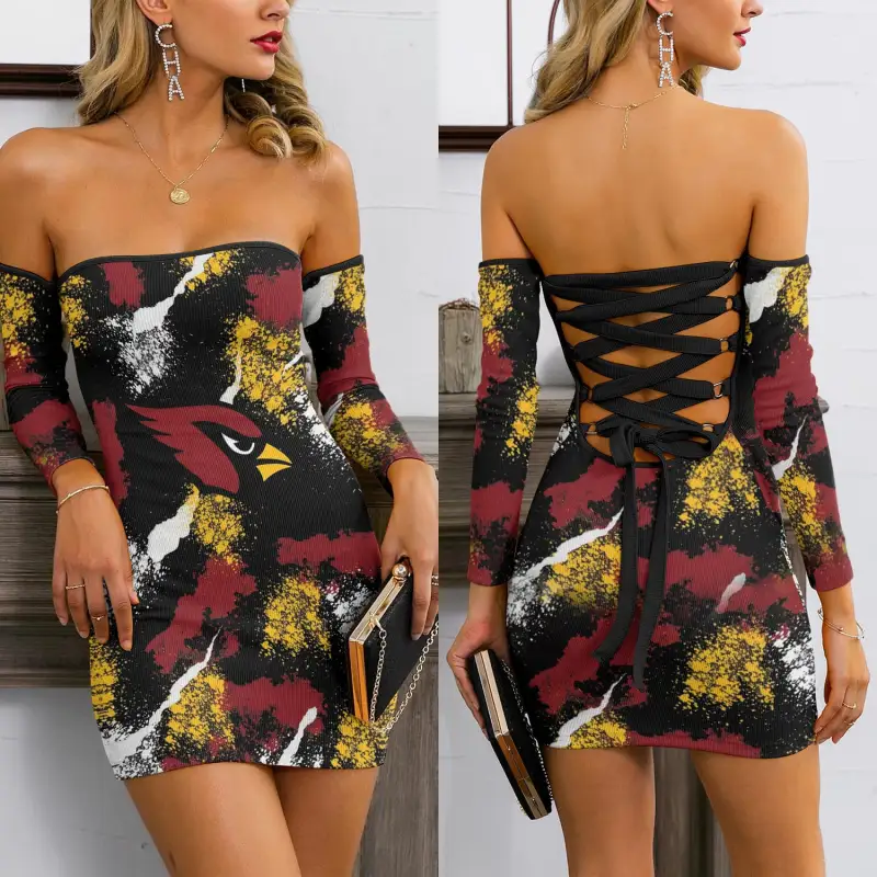 Arizona Cardinals Lace Up Back Bardot Bodycon Dress