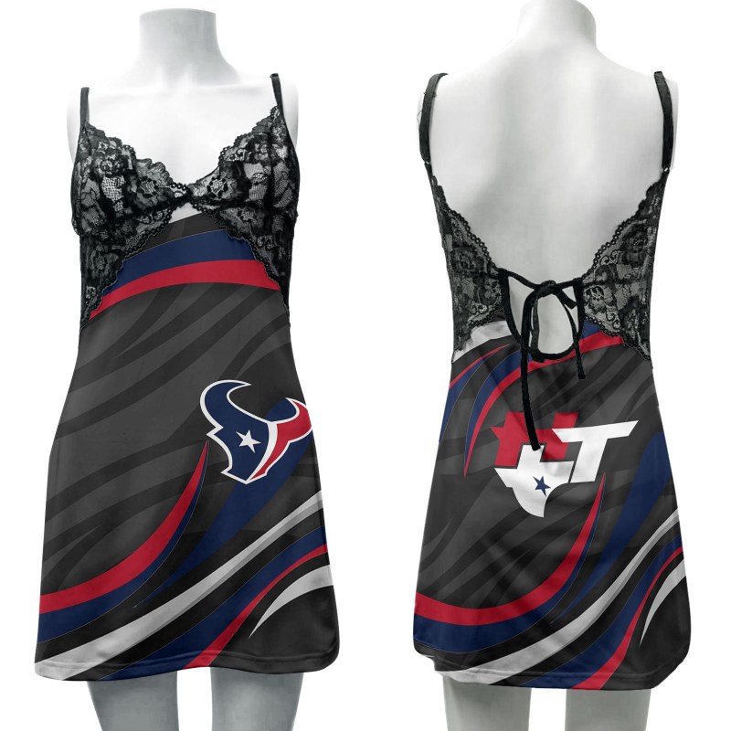 Houston Texans Lace Back Strap Slip Dress Front View