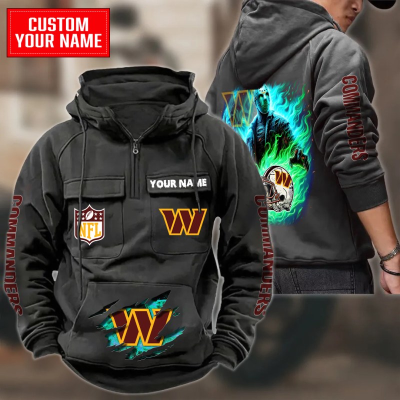 Washington Commanders Multi-Pockets Zip Hoodie in Black