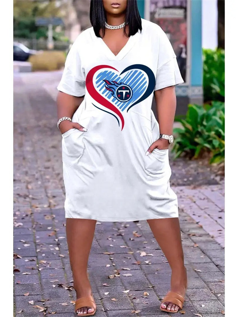 Tennessee Titans V-neck Casual Pocket Dress