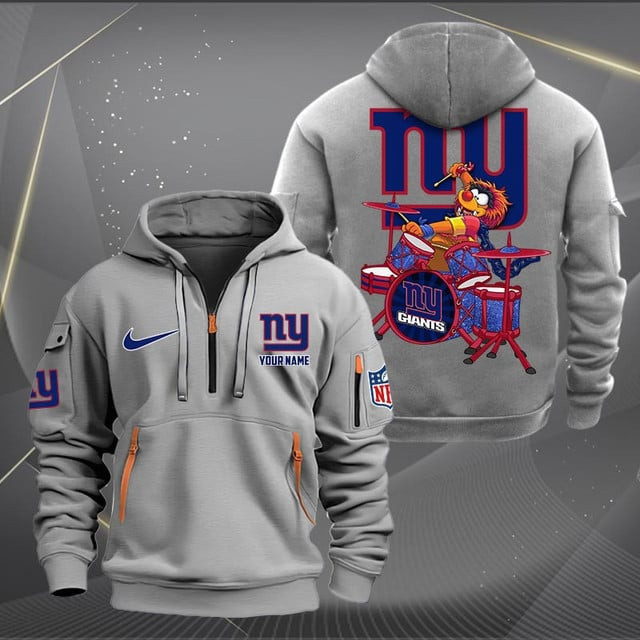 New York Giants Premium Personalized Quarter Zip Hoodie