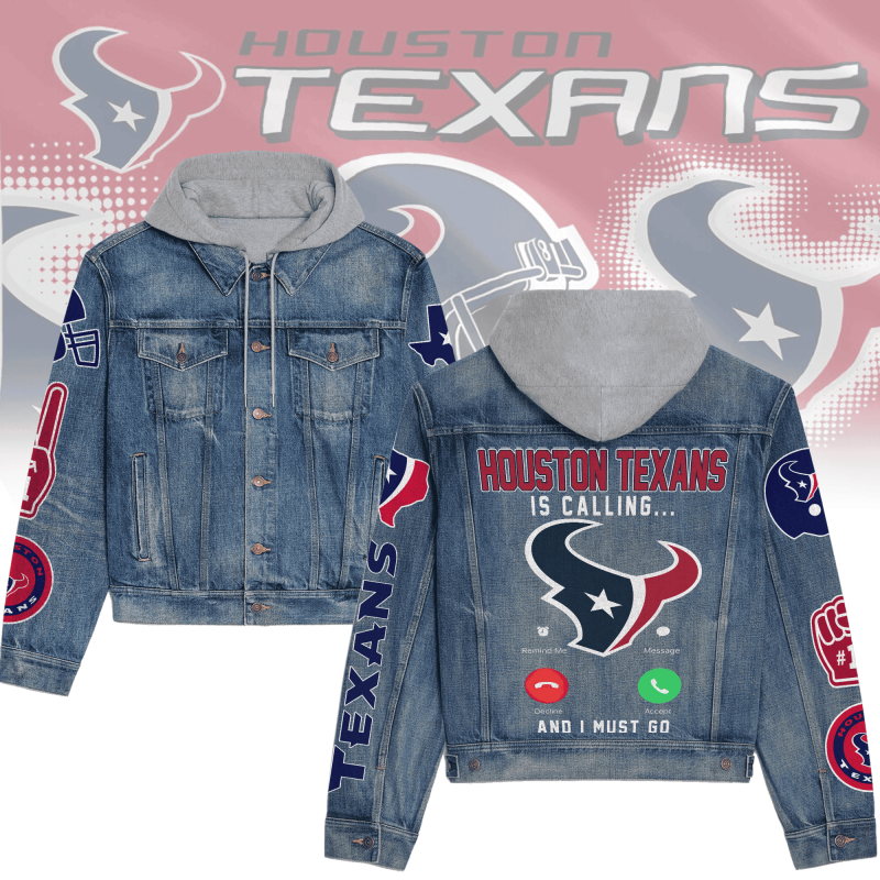 Houston Texans Premium Hooded Denim Jacket Front View