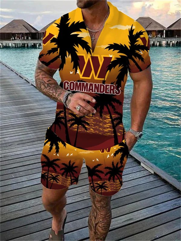 Washington Commanders Zip Polo Shirt And Shorts Men