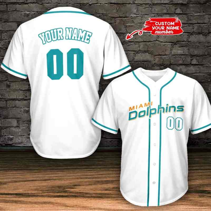 Miami Dolphins Personalized Baseball Jersey White