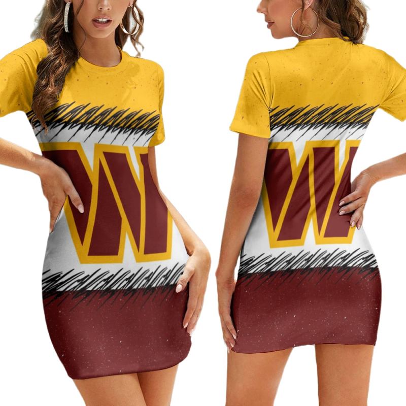 Washington Commanders Short Sleeve Bodycon Mini Dress