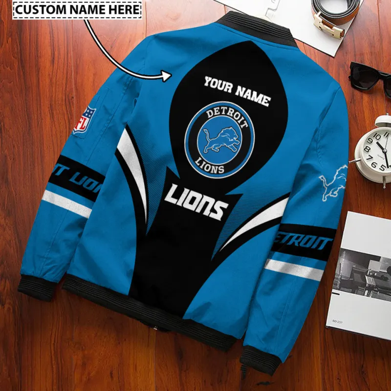 Detroit Lions Personalized Bomber Jacket Back