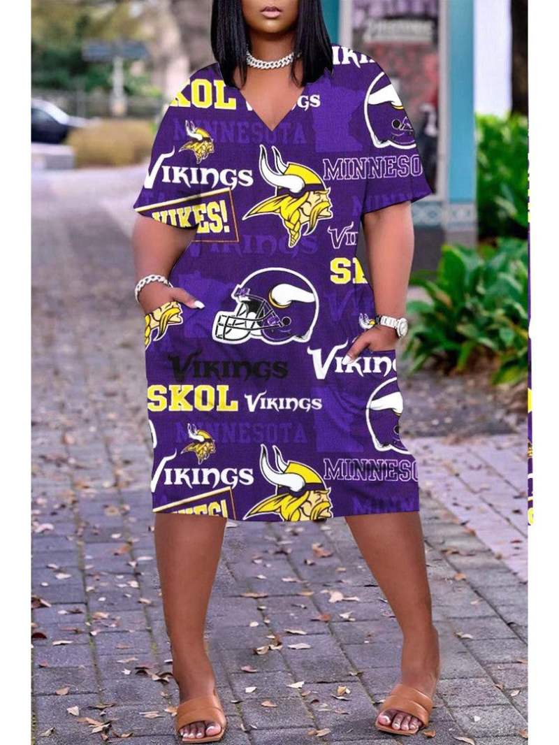 Minnesota Vikings V-neck Casual Pocket Dress