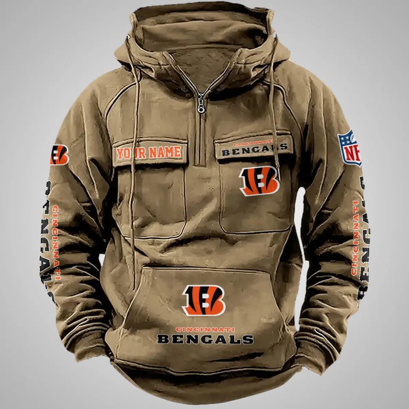Cincinnati Bengals New Personalized Multi-Pockets Zip Hoodie