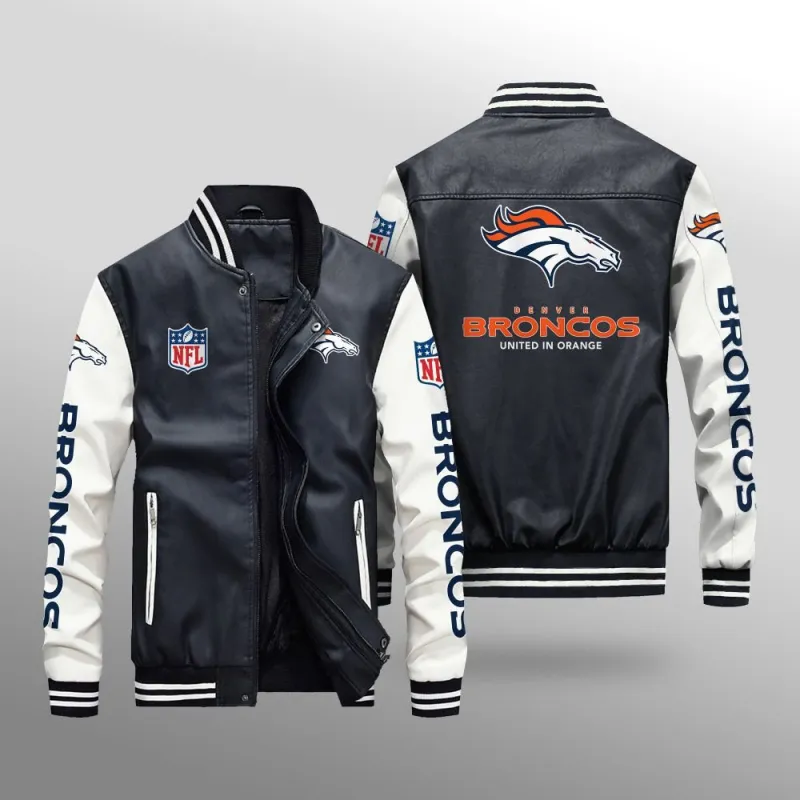 Denver Broncos Leather Bomber Jacket Front