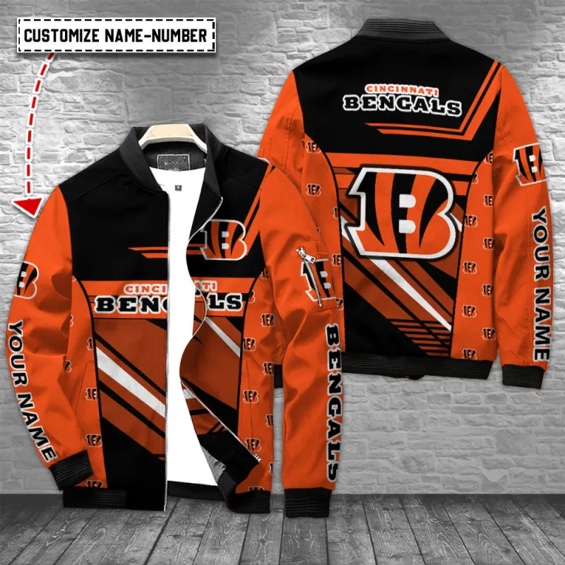 Cincinnati Bengals Personalized Bomber Jacket Front View