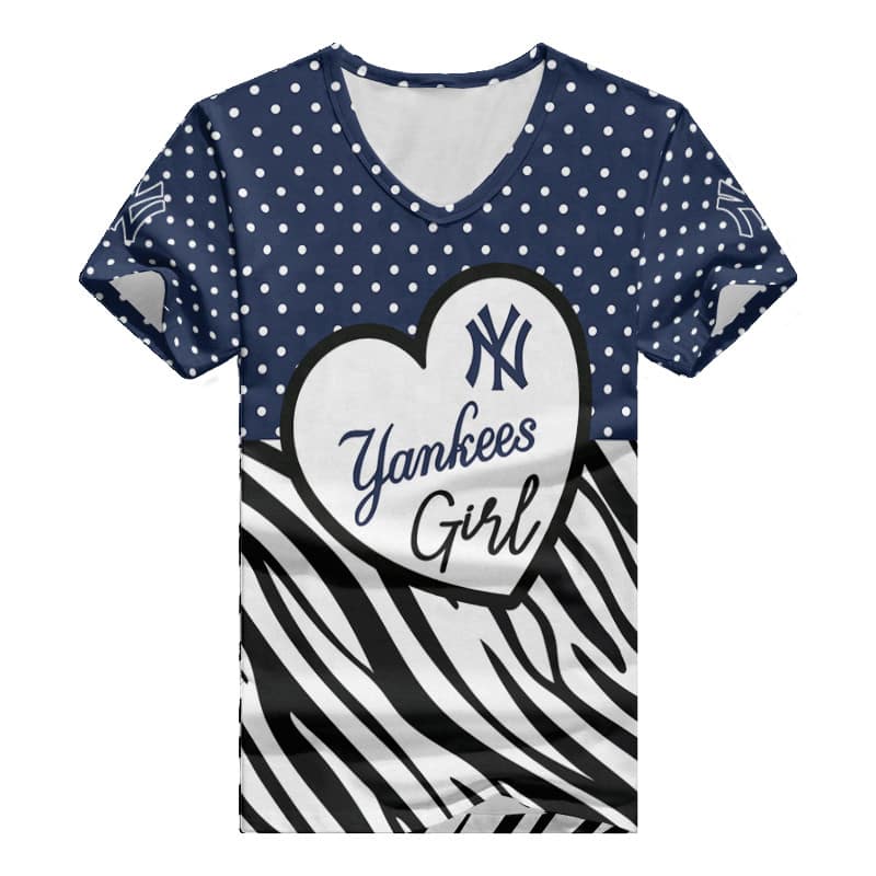 New York Yankees Personalized Summer V-neck Women T-shirt