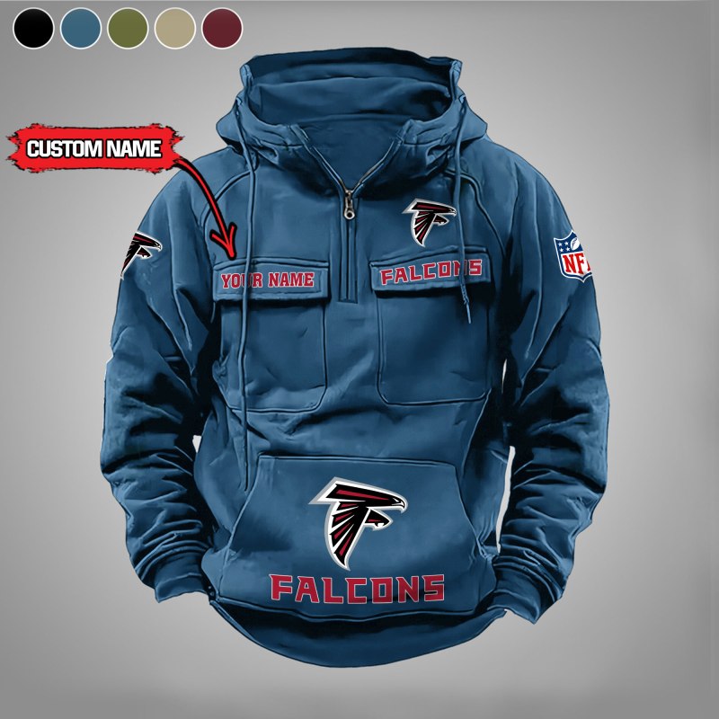 Atlanta Falcons Multi-Pockets Zip Hoodie in Blue