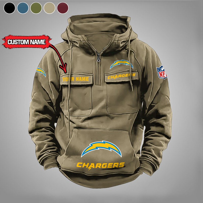 Los Angeles Chargers Multi-Pockets Zip Hoodie - Khaki