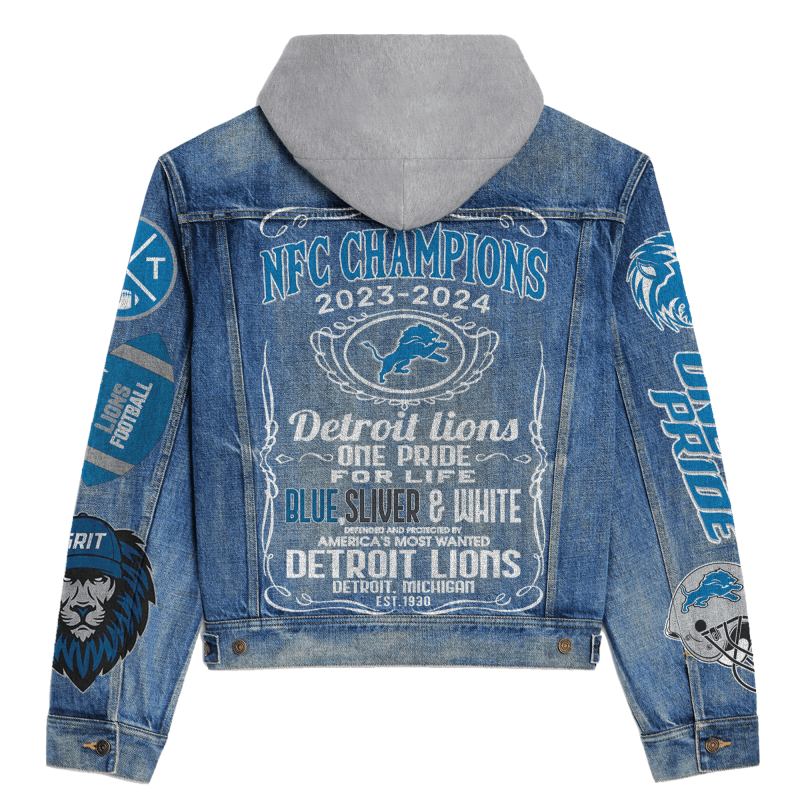 Detroit Lions Hooded Denim Jacket Back Design