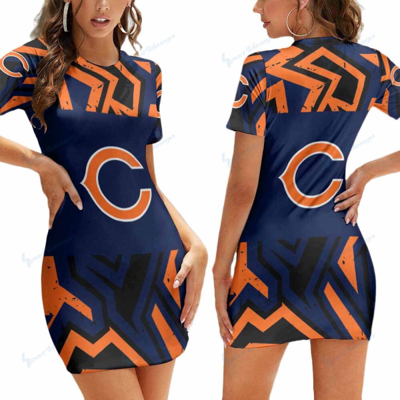 Chicago Bears Short Sleeve Bodycon Mini Dress