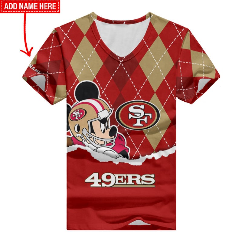 San Francisco 49ers Personalized Summer V-neck T-shirt Side