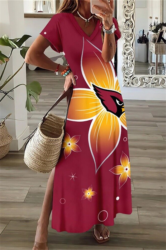 Arizona Cardinals V-Neck Side Slit Long Dress