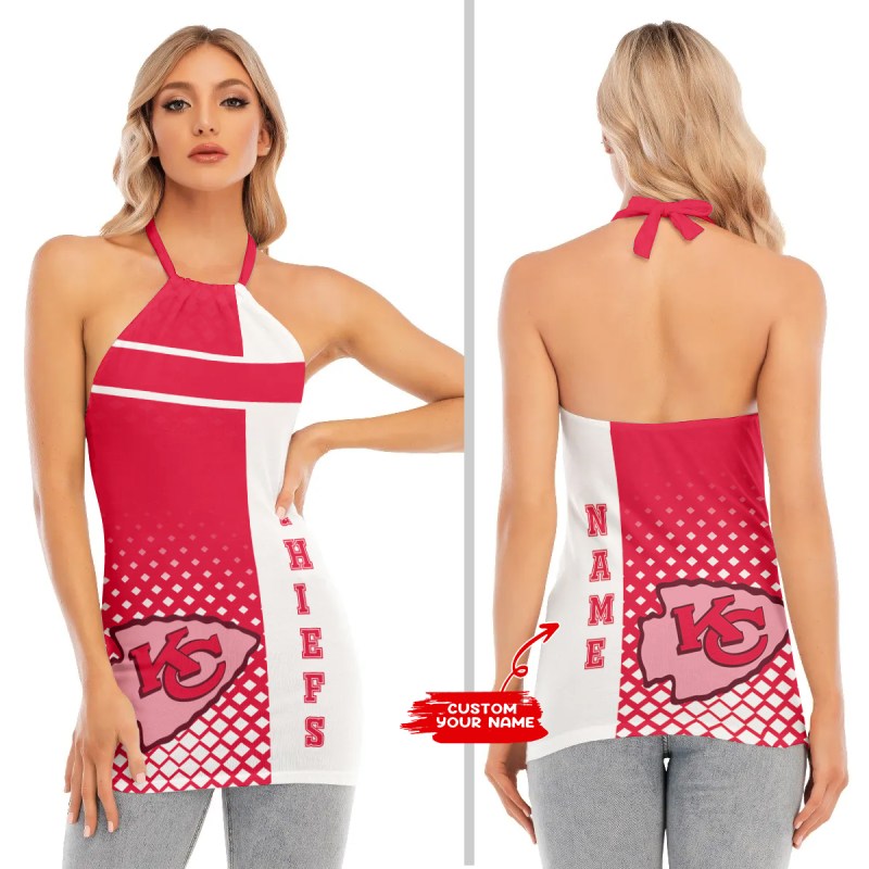 Kansas City Chiefs Personalized Women Neck Tie Back Sleeveless Halter Top