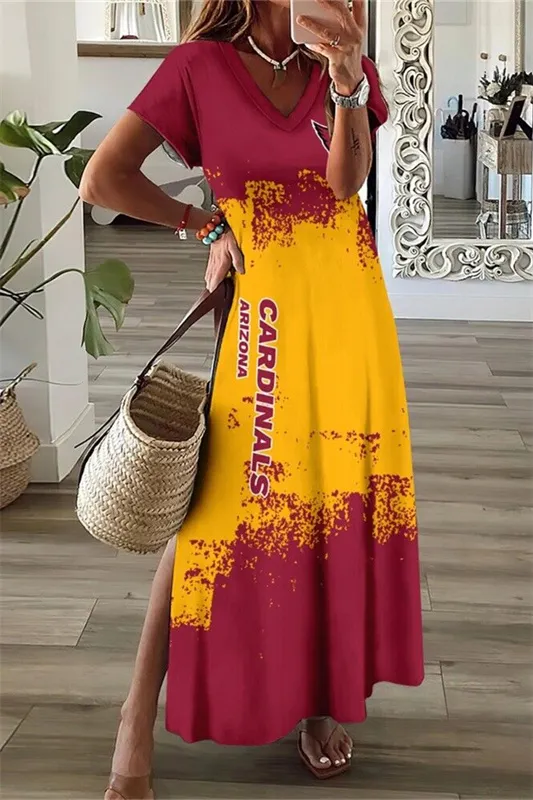 Arizona Cardinals V-Neck Side Slit Long Dress