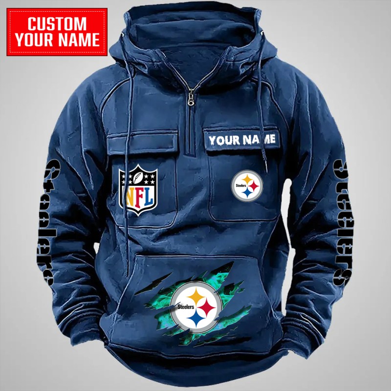 Pittsburgh Steelers Multi-Pockets Zip Hoodie Navy