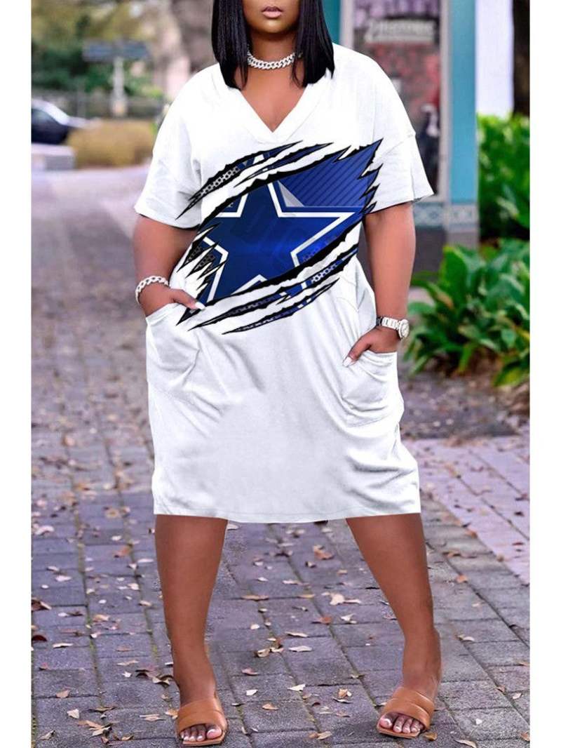 Dallas Cowboys V-neck Casual Pocket Dress