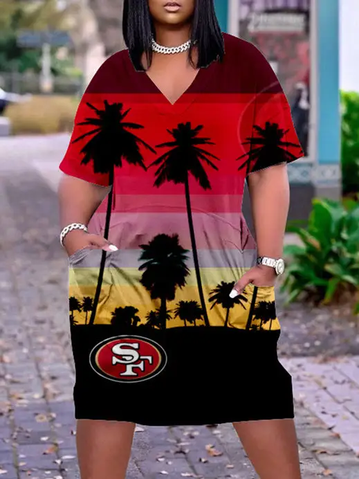 San Francisco 49ers V-neck Casual Pocket Dress