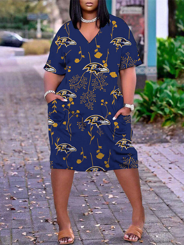 Baltimore Ravens V-neck Casual Pocket Dress