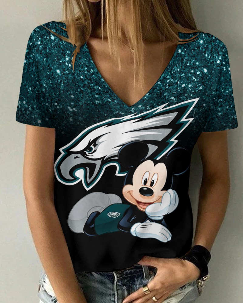 Philadelphia Eagles Summer V-neck Women T-shirt