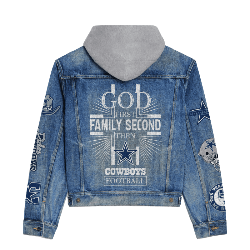 Dallas Cowboys Hooded Denim Jacket Back View