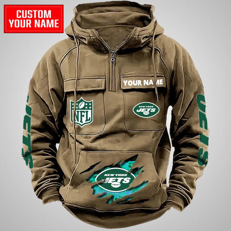 New York Jets Zip Hoodie Khaki