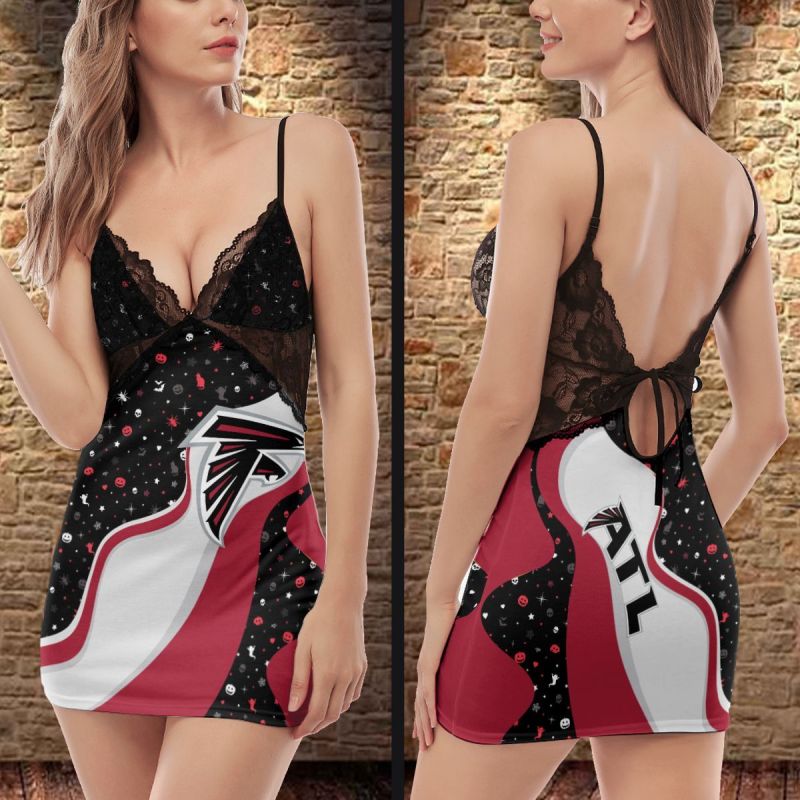 Atlanta Falcons Halloween Lace Back Strap Slip Dress Front View