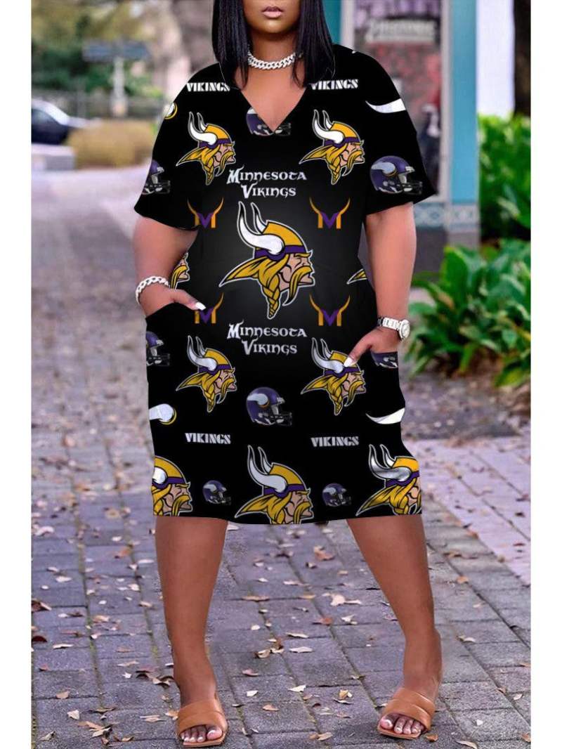 Minnesota Vikings V-neck Casual Pocket Dress