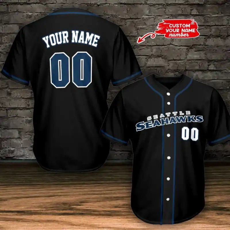 Seattle Seahawks Personalized Baseball Jersey - Black