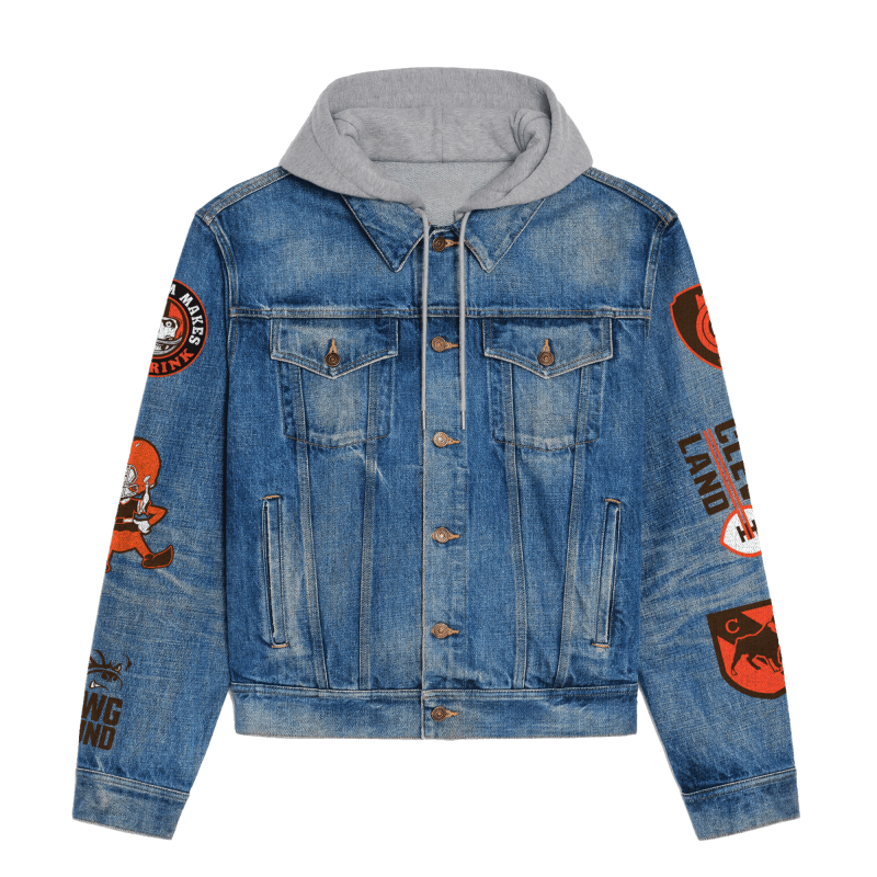 Cleveland Browns Hooded Denim Jacket Back Design