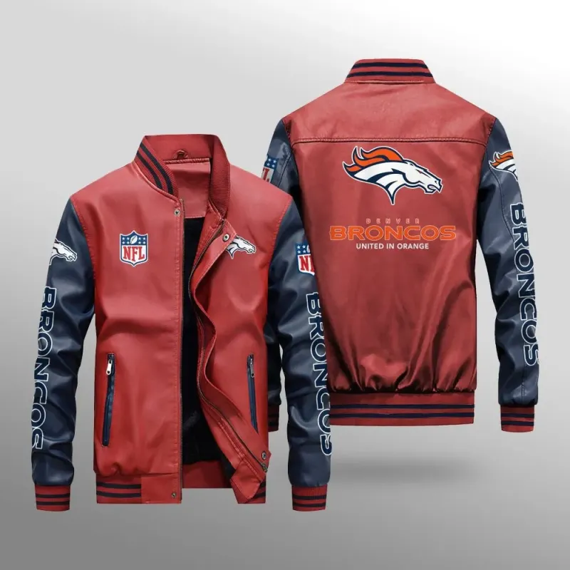 Denver Broncos Leather Bomber Jacket Detail