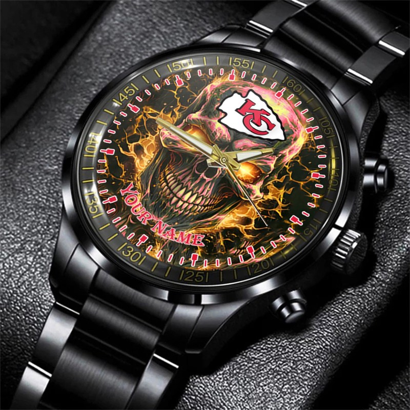 Kansas City Chiefs Black Stainless Steel Watch