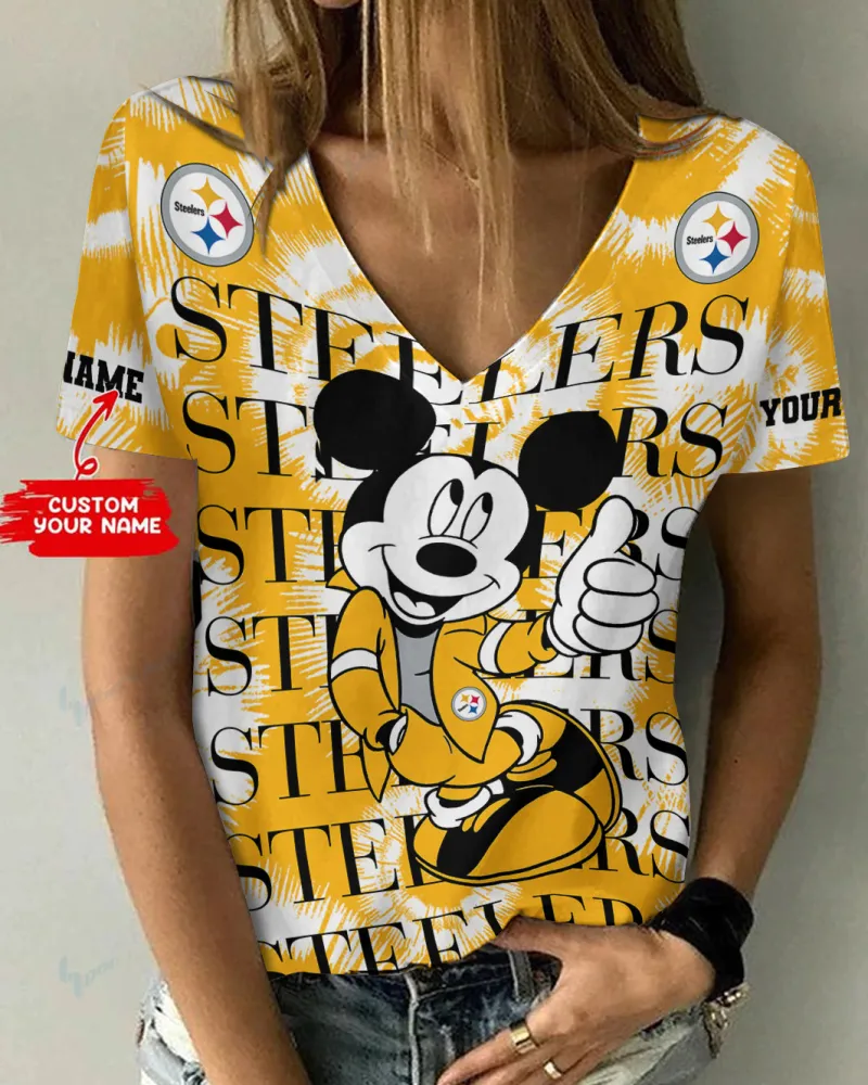 Pittsburgh Steelers Personalized V-neck Women T-shirt