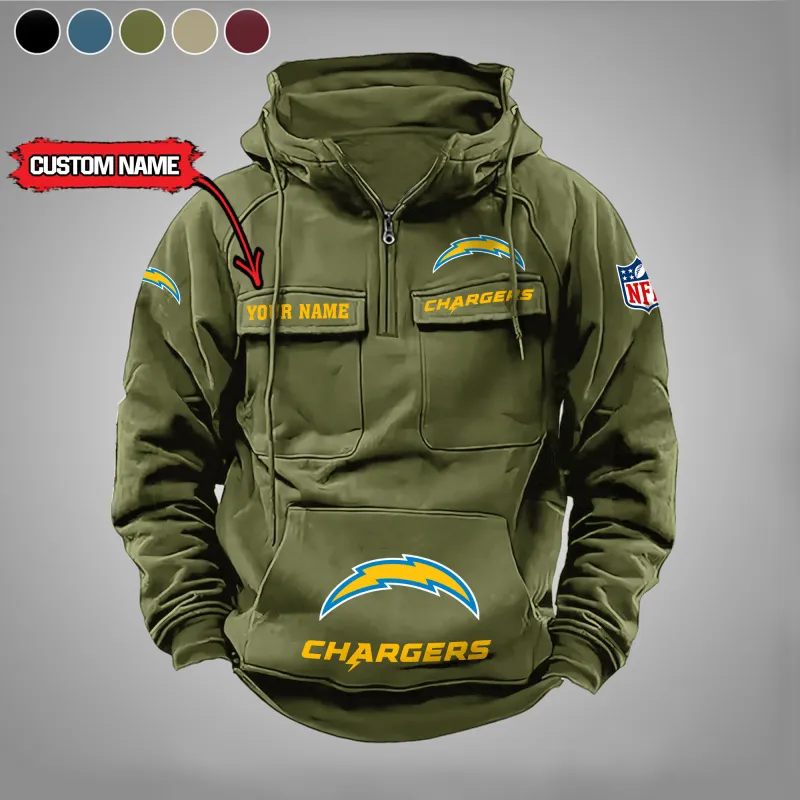 Los Angeles Chargers Multi-Pockets Zip Hoodie - Green