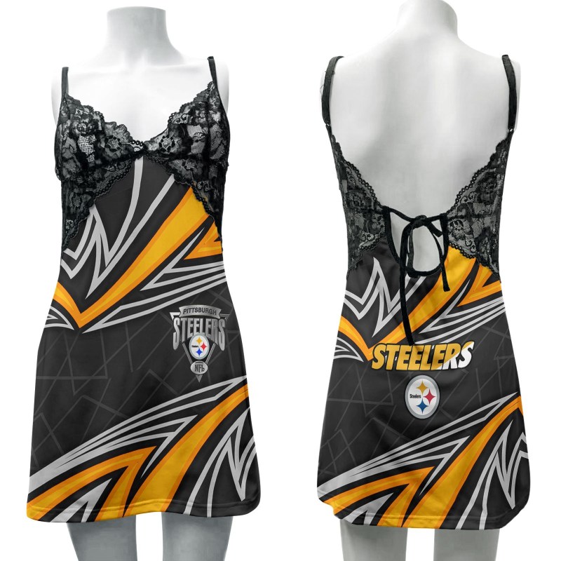 Pittsburgh Steelers Lace Back Strap Slip Dress