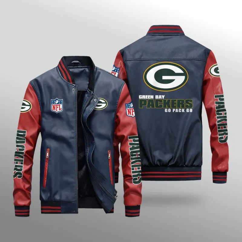 Green Bay Packers Leather Bomber Jacket Back View
